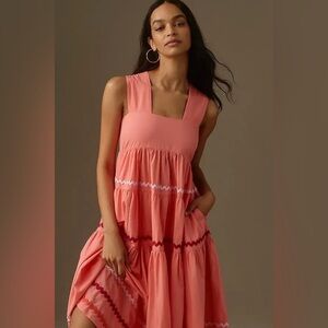 ANTHROPOLOGIE - Helena Square-Neck Tiered Midi Dress: Smocked Scallop Edition